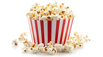 Popcorn in striped container isolated on white background
