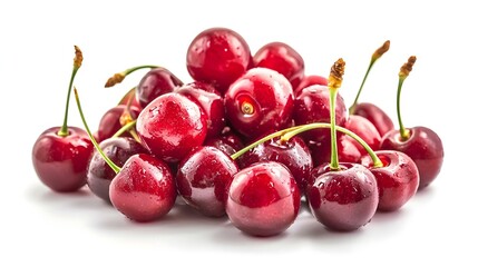 Pile of fresh cherries isolated on white background
