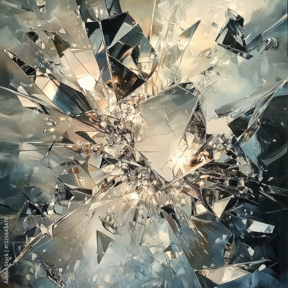 Poster shattered reflections: a fractured vista of light and form in abstract fragmentation, creating a daz