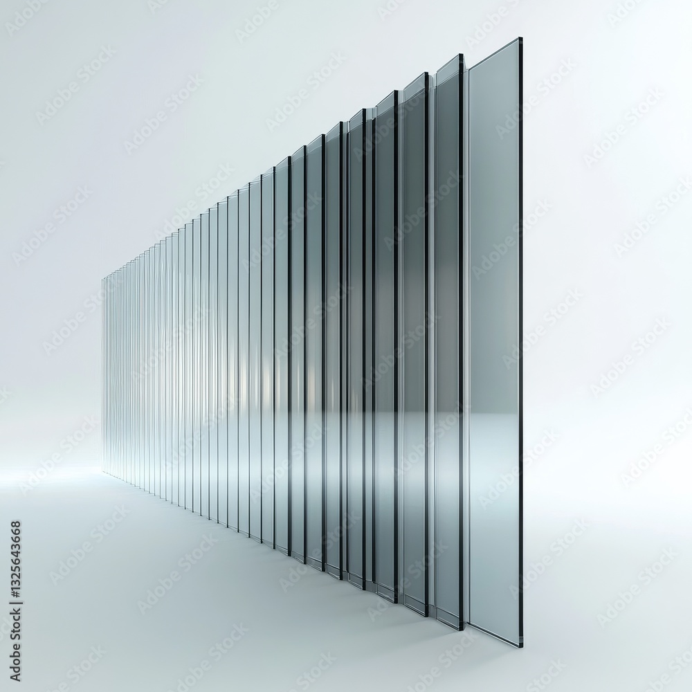 Poster stacked glass panels: an abstract study of transparency and minimalism in a clean white studio setti