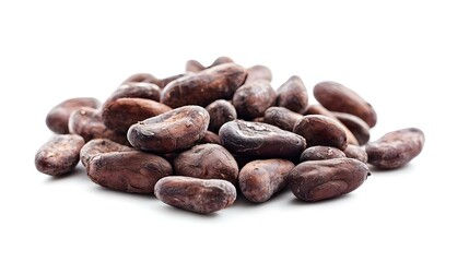 Obraz premium Heap of Cacao Beans Isolated on White Background