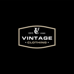 Initial VC CV for classic vintage clothing apparel badge stamp logo design
