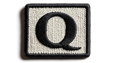 Minimalist Black and White Letter Q Embroidered Patch Mockup.  AI image