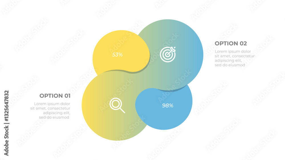 Poster creative gradient infographic for presentations. business timeline process with 2 options or steps. 
