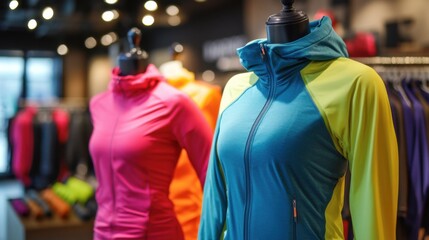 Obraz premium Colorful Activewear Display in Modern Retail Sports Store