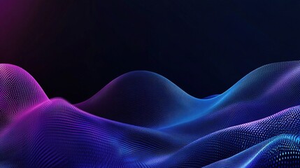 Futuristic Purple and Blue Abstract Wave Background with Vibrant Color Flow and Copy Space on a Black Backdrop.