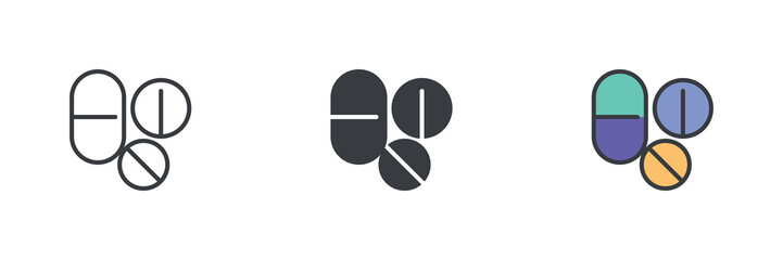 Pills or medications different style icon set