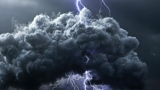Dramatic lightning storm with rolling thunderclouds and intense lightning bolts