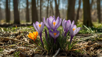 Close-up of crocus flowers calm nature.