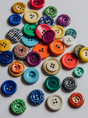 Fototapeta premium Colorful buttons arranged in a pattern on white surface.
