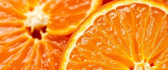 Close-up vibrant orange slices, juicy pulp, textured background, segments, editorial