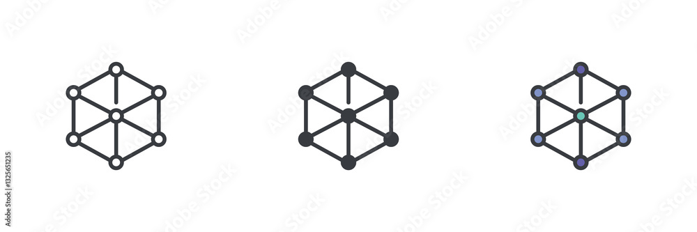 Fototapete hexagonal prism with connected nodes different style icon set