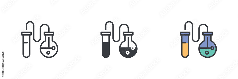 Fototapete boiling flask with a test tube different style icon set