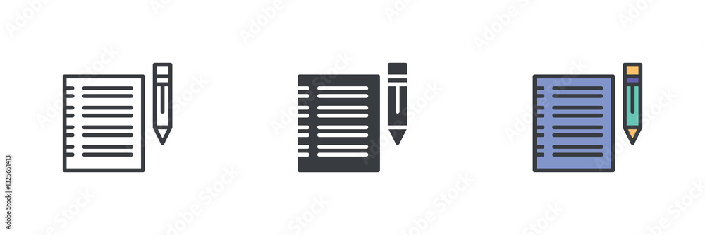 Fototapete document paper with horizontal lines and a pencil different style icon set