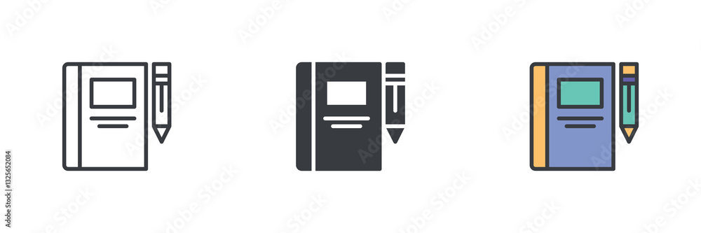 Fototapete notebook or journal with a pencil different style icon set