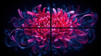 abstract one simple line chrysanthemum floral art panels gold frame