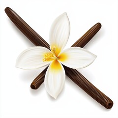 Iconic illustration of a vanilla flower with a vanilla stick isolated on a clean white background for clarity