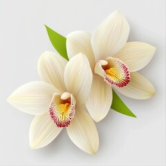 Two elegant white flowers with green leaves displayed beautifully against a soft background for botanical aesthetic appeal