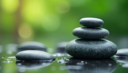 Close up of Zen massage stones arranged on serene background, calmness, zen