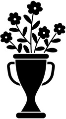Trophy with flowers black silhouette flat vector illustration.
The winner's cup is filled with flowers.
Golden trophy flowers drawing Isolated.
Transparent background.