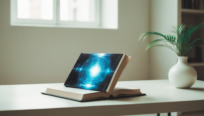 Digital Future Unveiled: Sci-Fi Technology Display Emanating from an Open Book