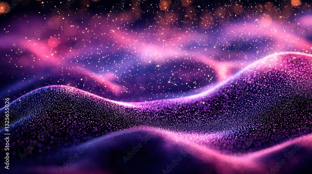 Poster abstract image depicting waves of sparkling lights in space