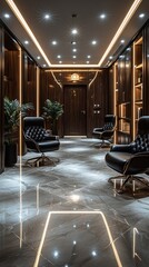 In a cozy room, two stylish chairs are positioned near each other, creating an inviting atmosphere. A vintage clock hangs on the wall, its hands gracefully marking the time.