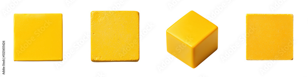 Aufkleber vibrant yellow geometric cube on a clean white background simple minimalist and abstract 3d renderin