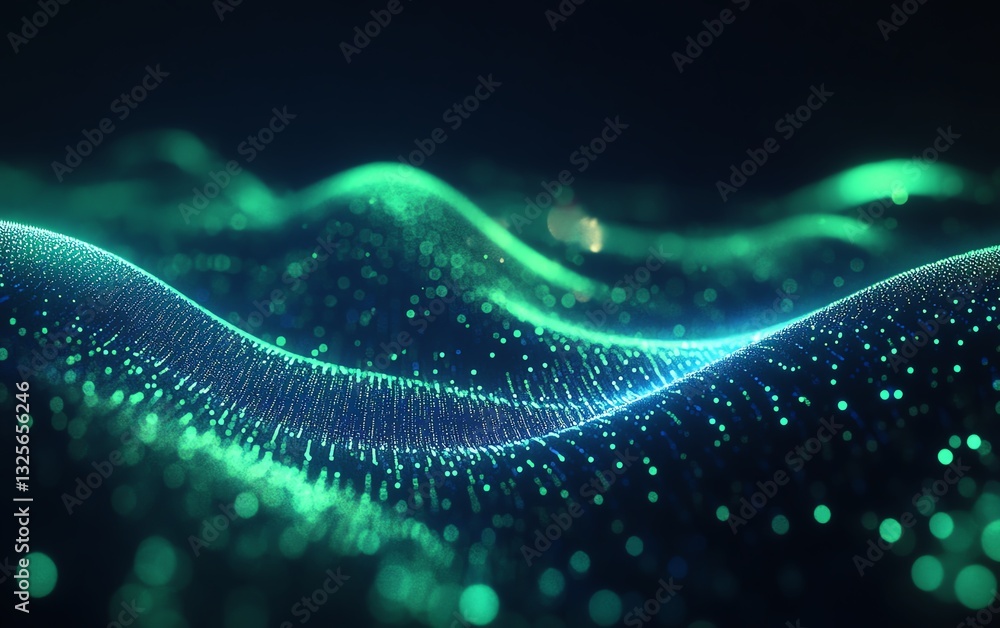 Aufkleber digital binary code flowing on dark backdrop, neon green and blue glow, streaming data transfer, fut