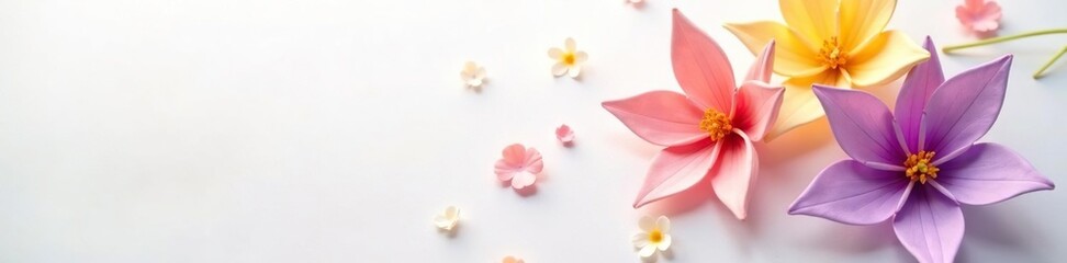 Naklejka premium Delicate kusudama flower in shades of purple and yellow on white background, colors, decorative, flowers