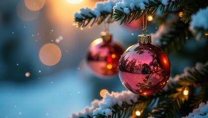 Sparkling crystal ornaments dangle from a frosty glass Christmas tree, snowflake, sparkle, holiday decor