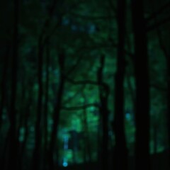 Fototapeta premium Defocused blue-green tones of a forest at night, dark, atmosphere