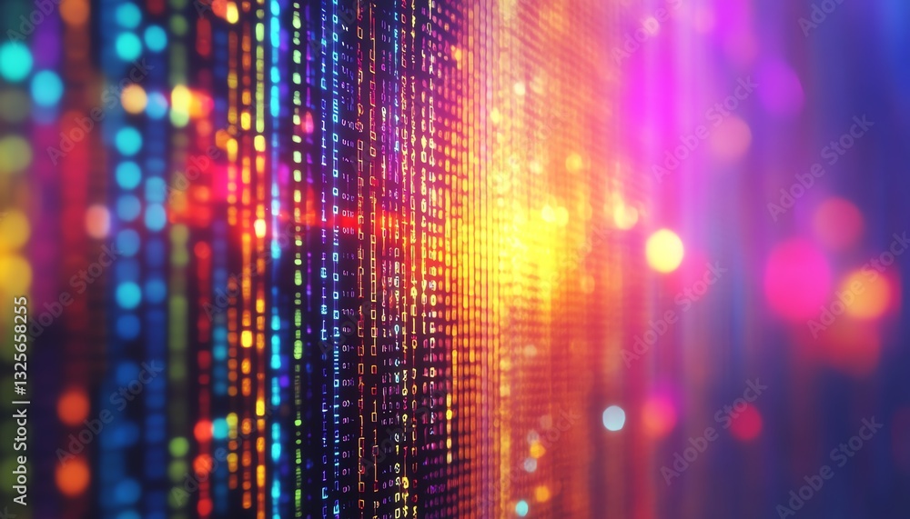 Poster closeup view of colorful programming code on a monitor, blurred background, generative ai concept, g