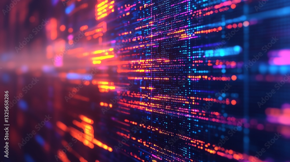 Aufkleber colorful computer code closeup on a monitor, blurred background, showcasing generative ai, vibrant n