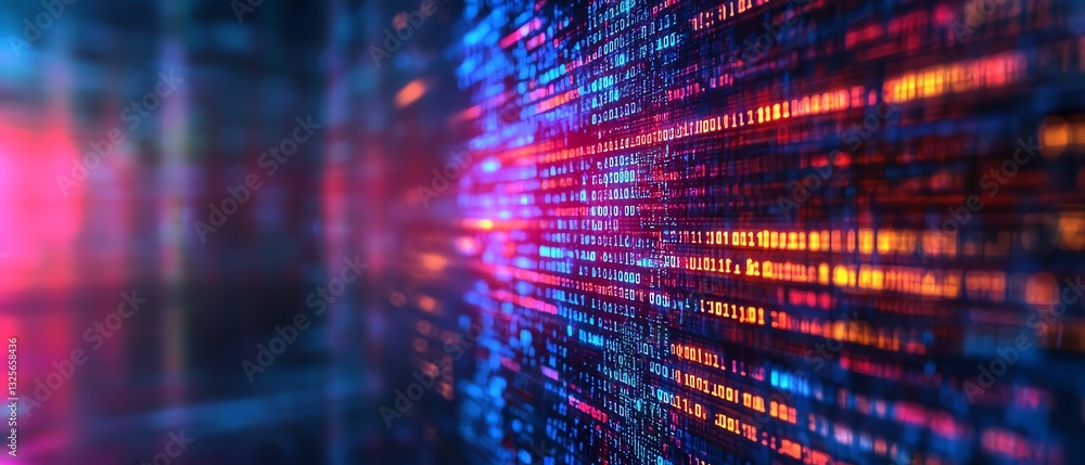 Poster colorful computer code on a monitor, closeup shot, blurred background, showcasing programming, gener