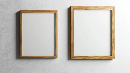 Two empty wooden picture frames on a wall.
