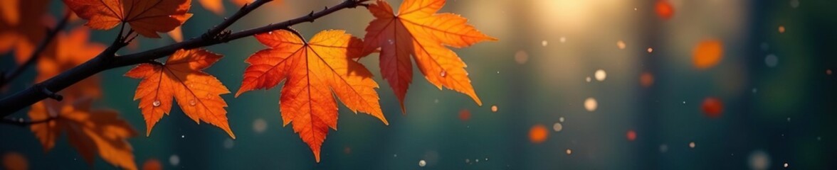 Obraz premium Sparkling droplets glisten on bare tree branches, leafs, tree leaves, autumn