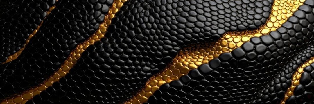 Abstract vector background of black and gold snake skin print, modern, texture