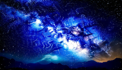 Realistic space scene showing a mesmerizing blue nebula and milky way amidst a dazzling stars