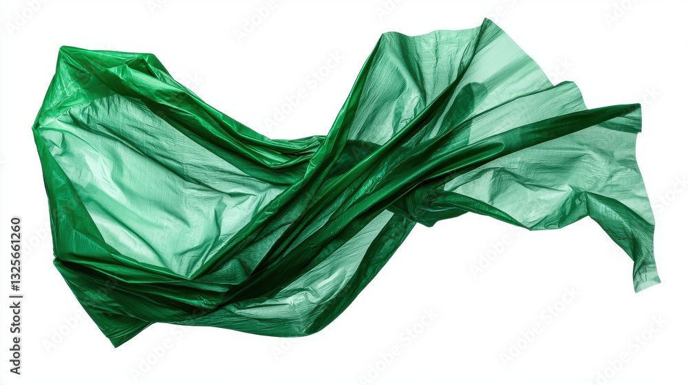 Poster flowing green satin fabric in dynamic crumpled backdrop with elegant curves and waves vibrant abstra