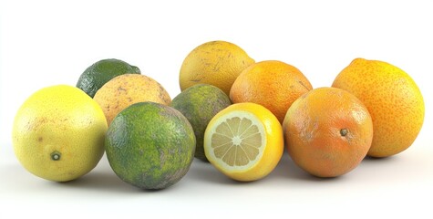 Assorted citrus fruits on white background