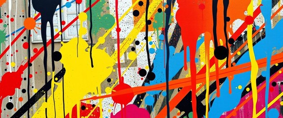 Abstract spray paint splatters & drips, bold lines forming urban texture, texture, hip hop