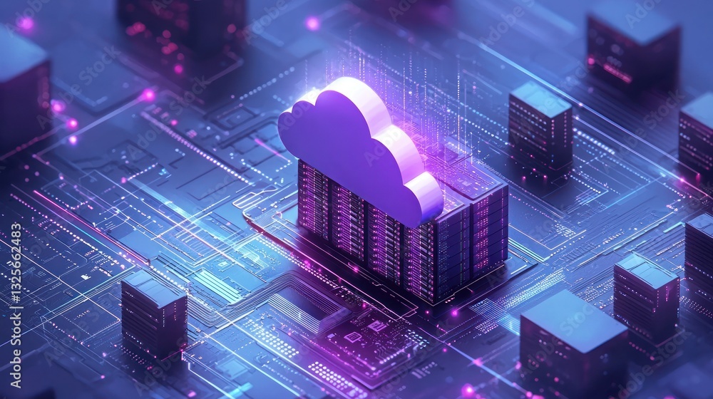 Aufkleber digital servers and a cloud icon displayed on a circuit board