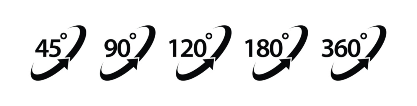 45 90 120 180 360 degree icon set