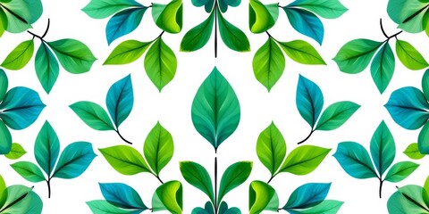 Obraz premium Abstract green and blue leaf-shaped geometric floral pattern on white background , green, leaf