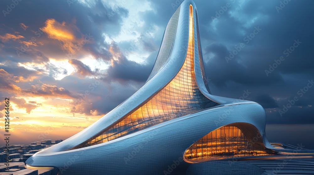 Poster modern architecture design features an elegant and futuristic building