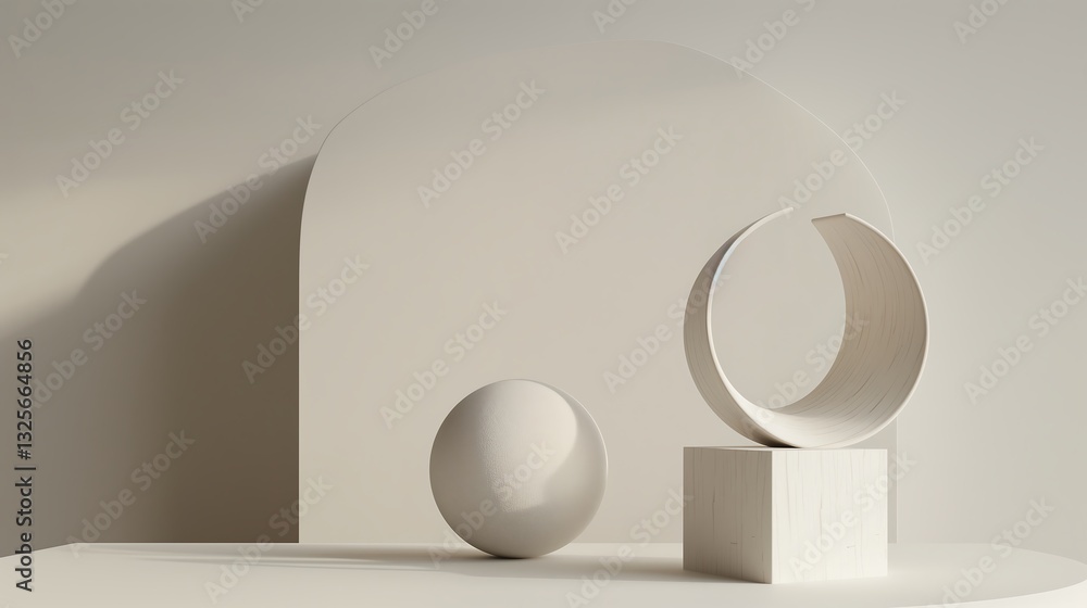 Poster a minimalistic 3d abstract scene featuring sharp angular shapes intertwined with smooth organic form