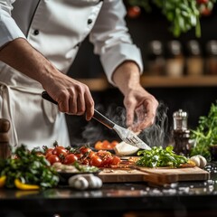 Professional Chef Preparing Fresh Ingredients in Modern Kitchen