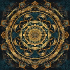 Naklejka premium Mystical Mandala Pattern With Rich Blue And Gold