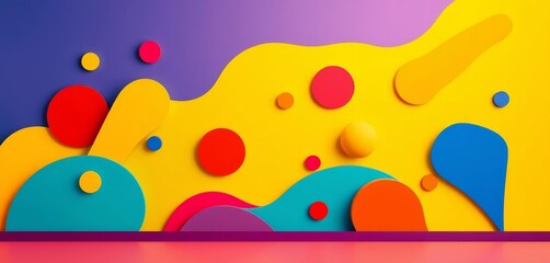 Naklejka premium Abstract geometric & organic shapes in vibrant primary colors on a flat background, modern, organic